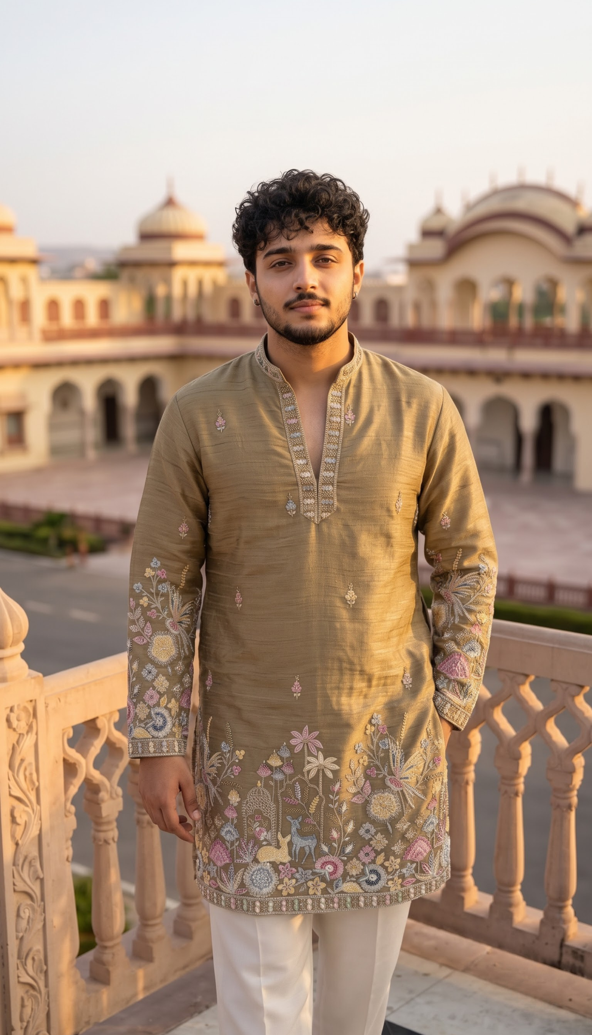 Taupe Floral Kurta