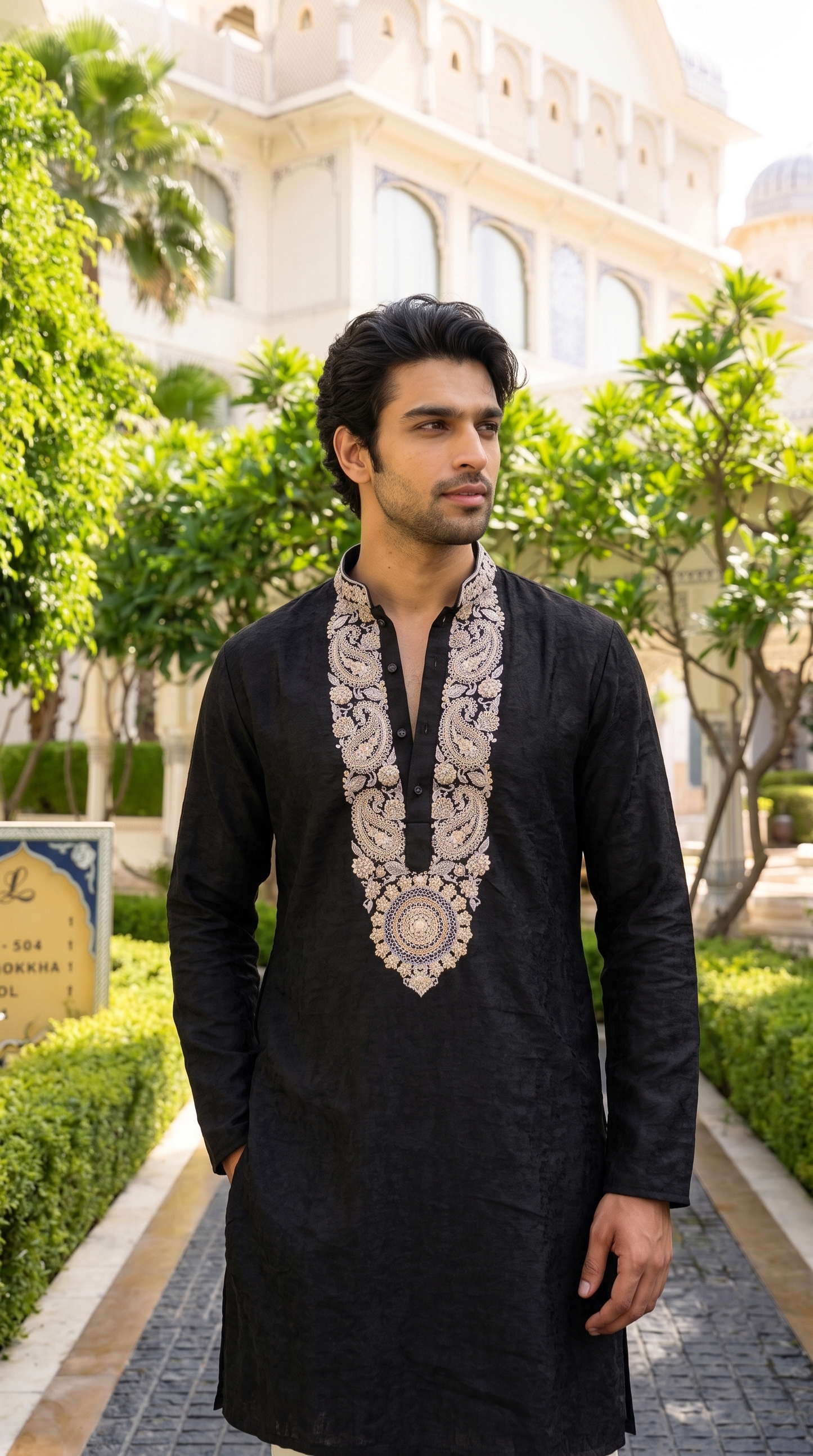 Midnight Black Embroidered Designer Kurta