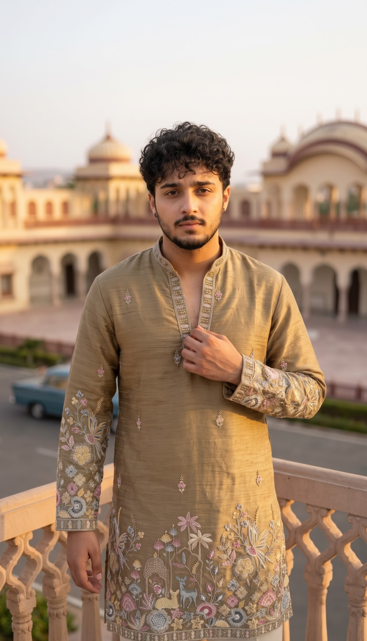 Taupe Floral Kurta
