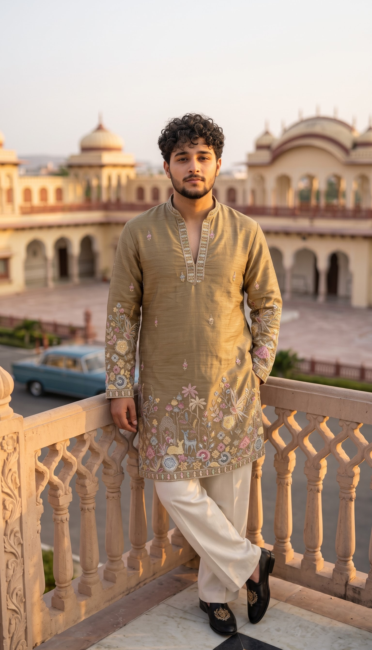 Taupe Floral Kurta