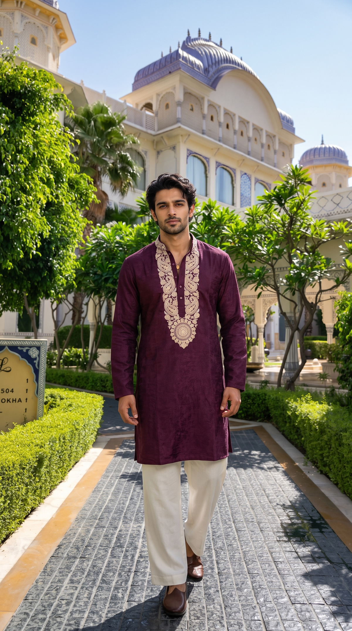 Royal Plum Embroidered Designer Kurta