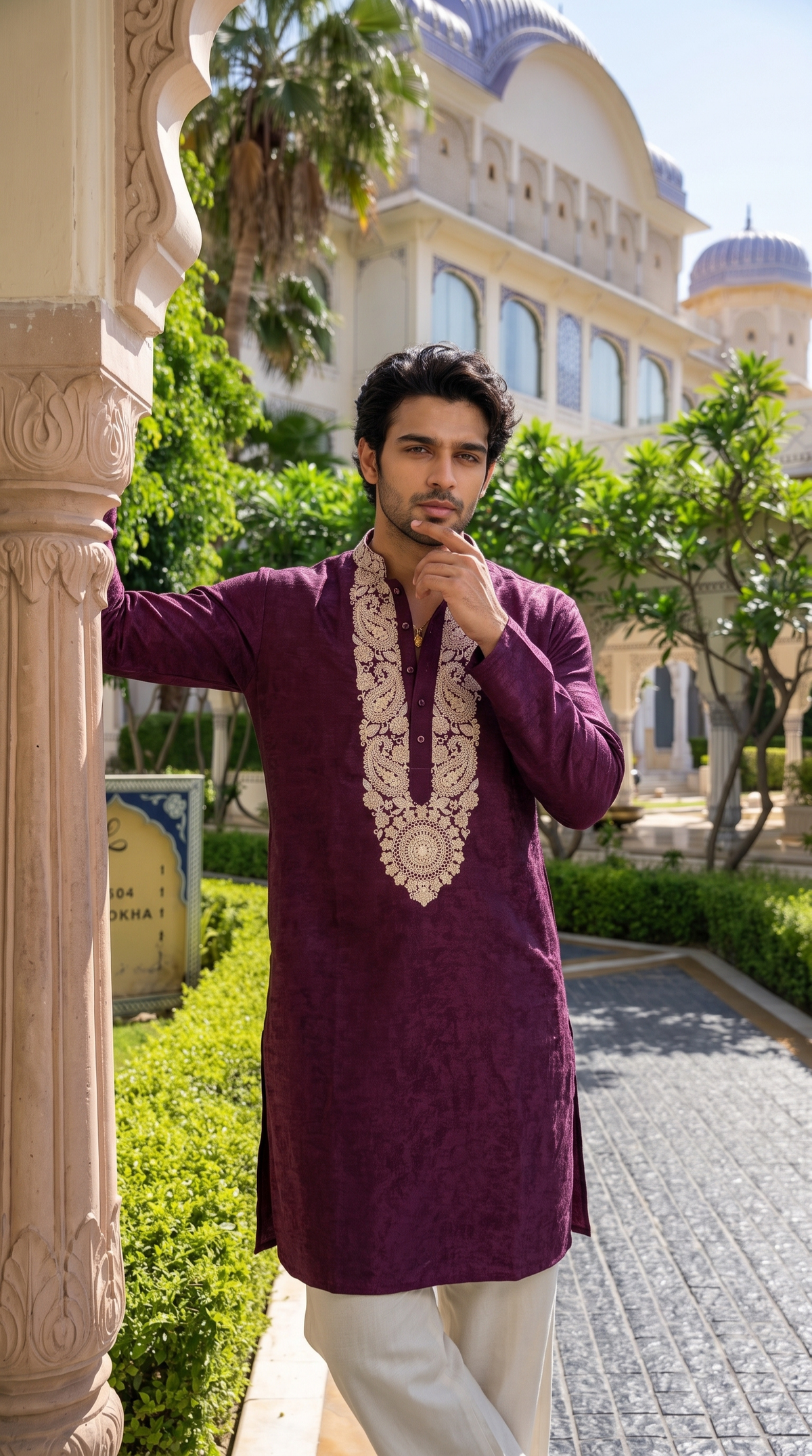 Royal Plum Embroidered Designer Kurta