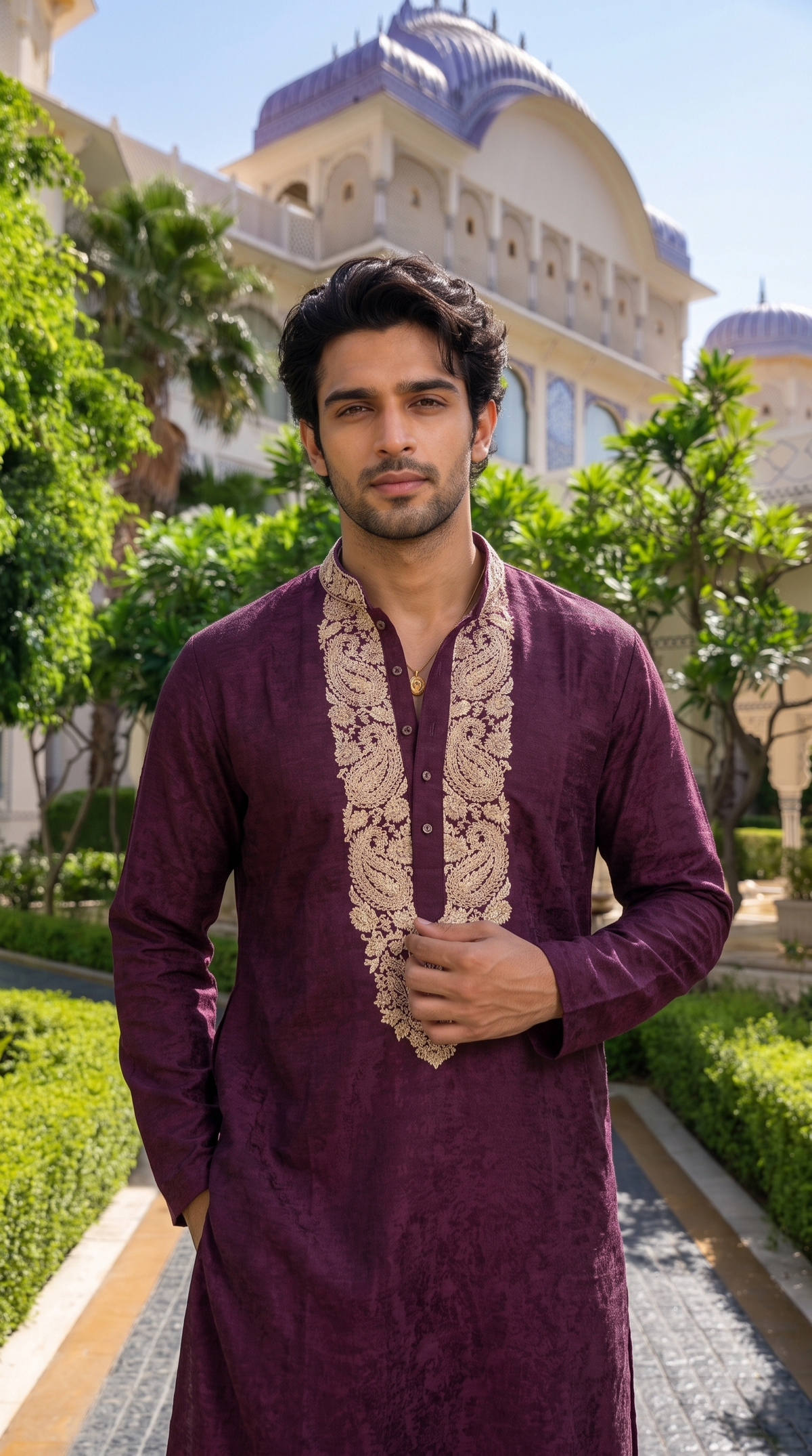 Royal Plum Embroidered Designer Kurta