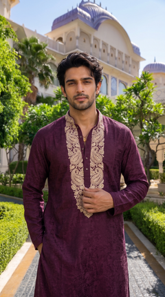 Royal Plum Embroidered Designer Kurta