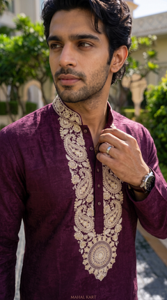 Royal Plum Embroidered Designer Kurta