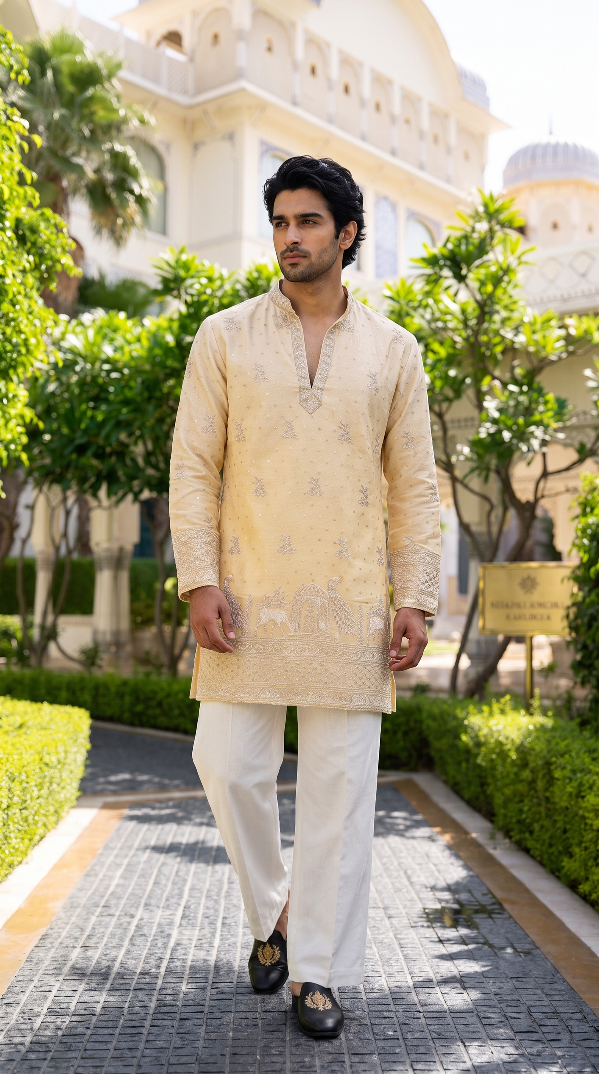 Ivory Heritage Embroidered Designer Kurta
