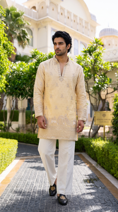 Ivory Heritage Embroidered Designer Kurta