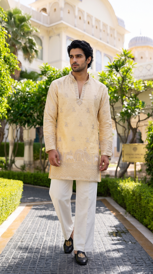Ivory Heritage Embroidered Designer Kurta
