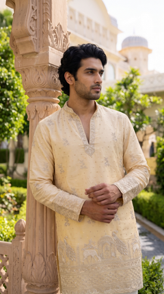 Ivory Heritage Embroidered Designer Kurta
