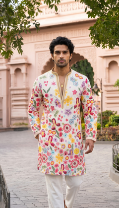 Ivory Multicolour Floral Kurta