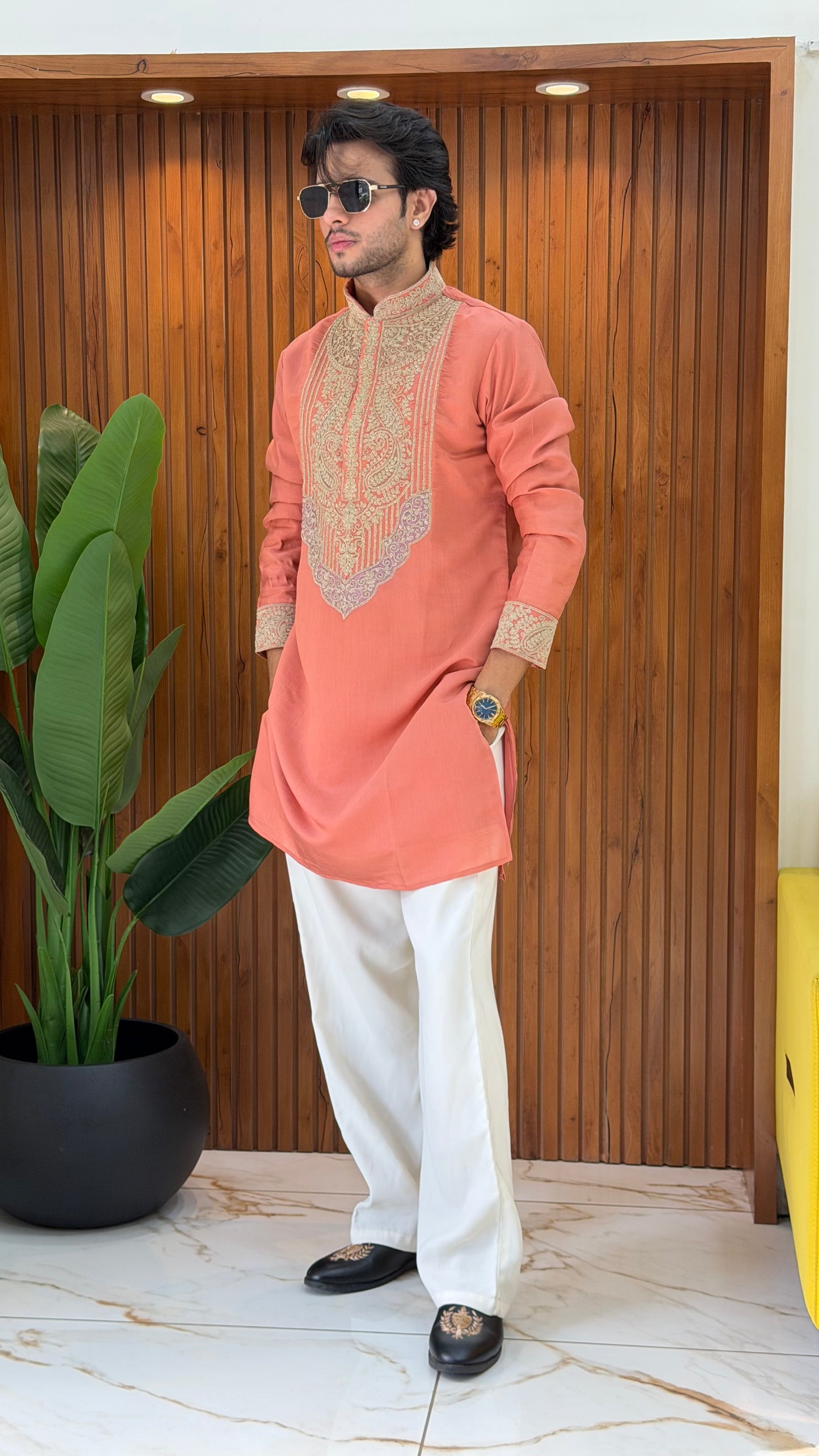 Peach Royal Embroidered Kurta