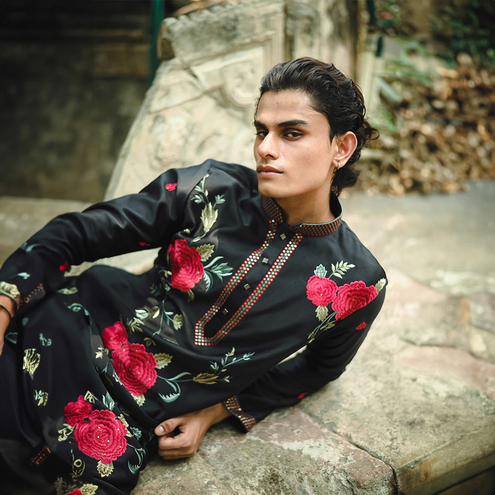 Noir Bloom Embroidered Kurta