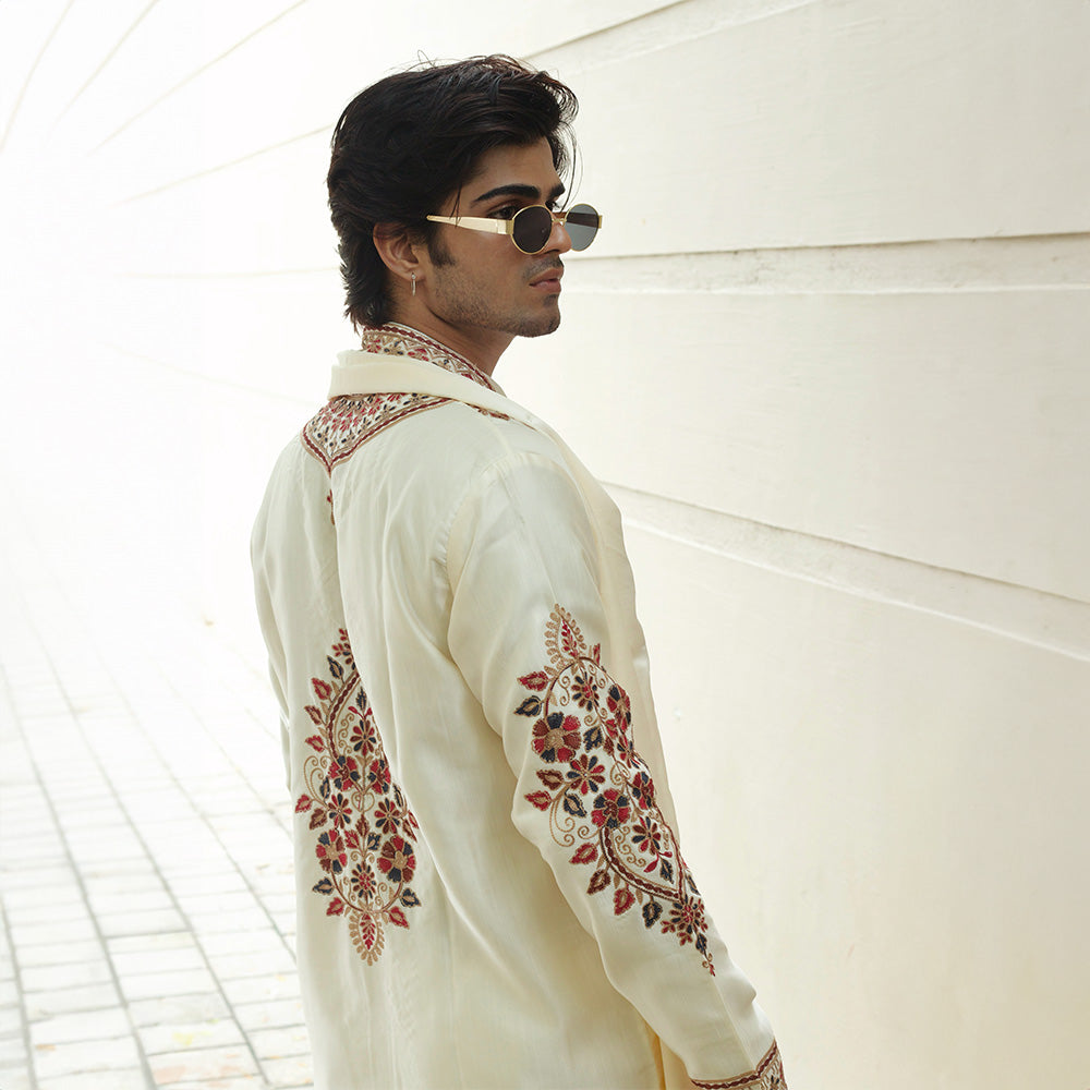 Ivory Maharaja Embroidered Kurta Set
