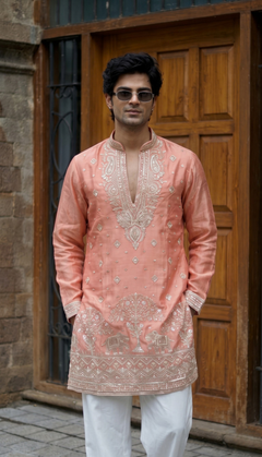Peach Embroidered Kurta