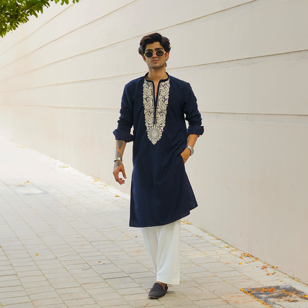 Navy Regal Zardozi Kurta - Hover Image