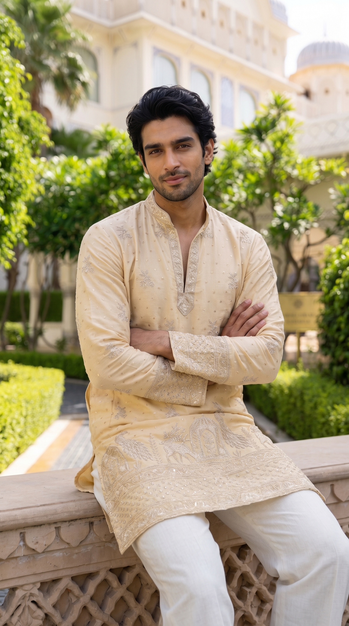 Ivory Heritage Embroidered Designer Kurta
