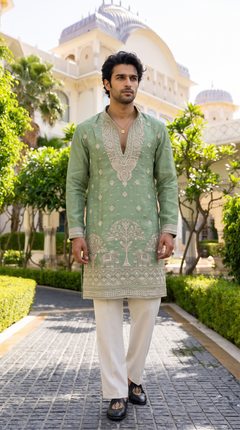 Sage Green Royal Heritage Embroidered Kurta