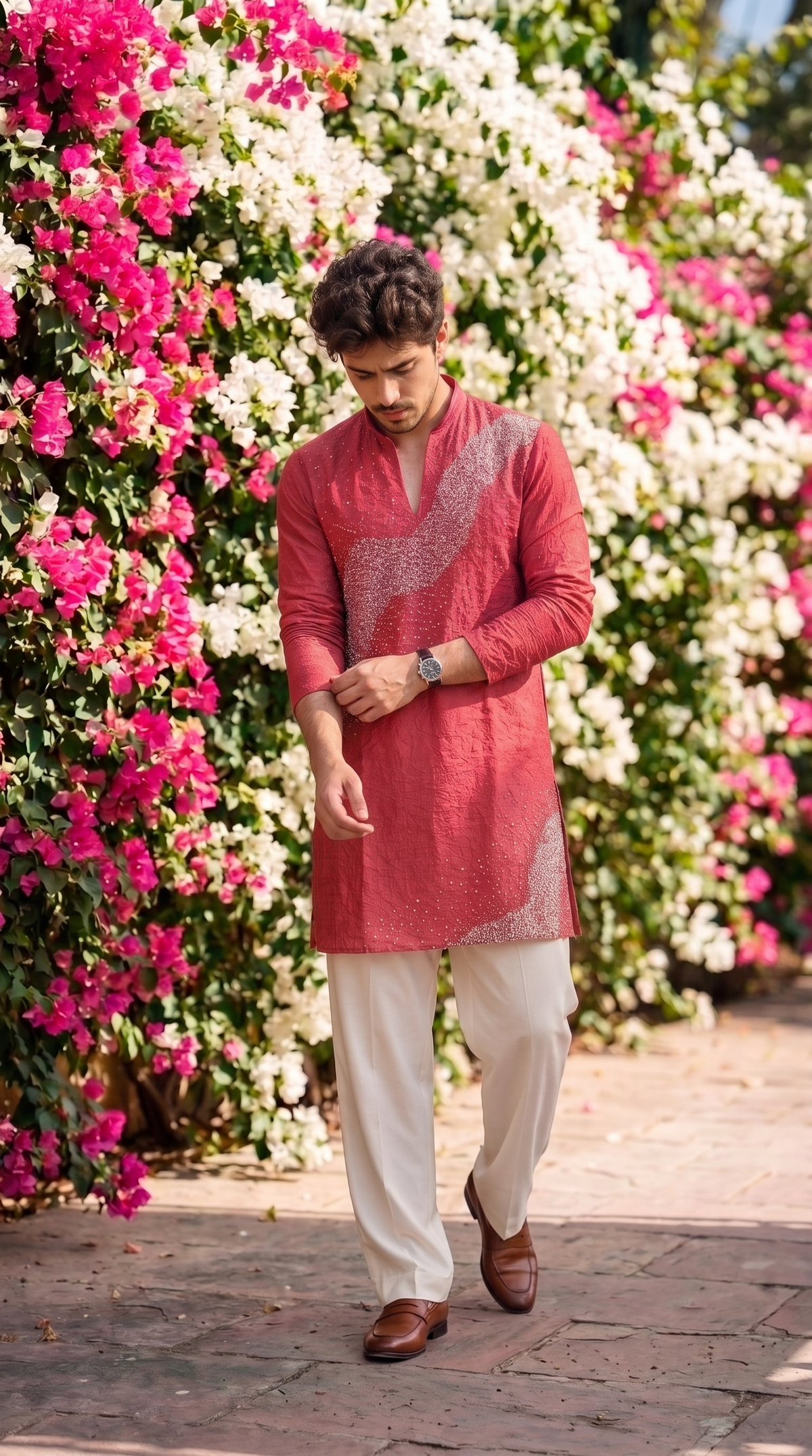 Coral Bloom Embellished Kurta