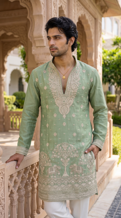 Sage Green Royal Heritage Embroidered Kurta