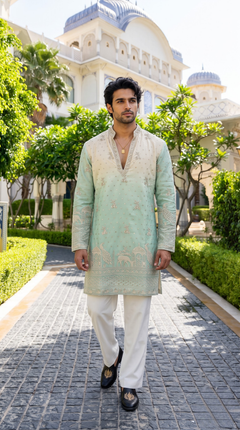 Mint Ivory Heritage Embroidered Kurta