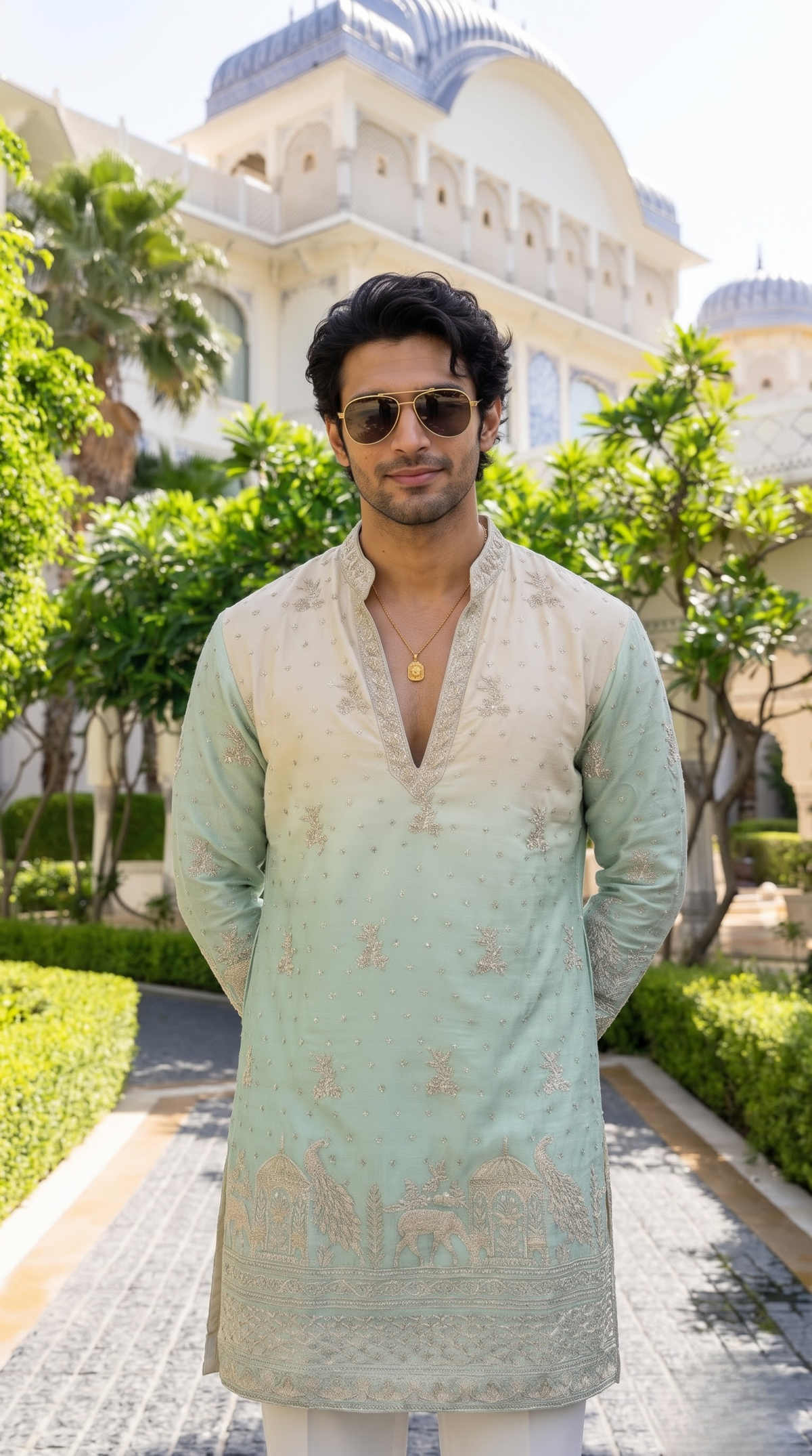 Mint Ivory Heritage Embroidered Kurta