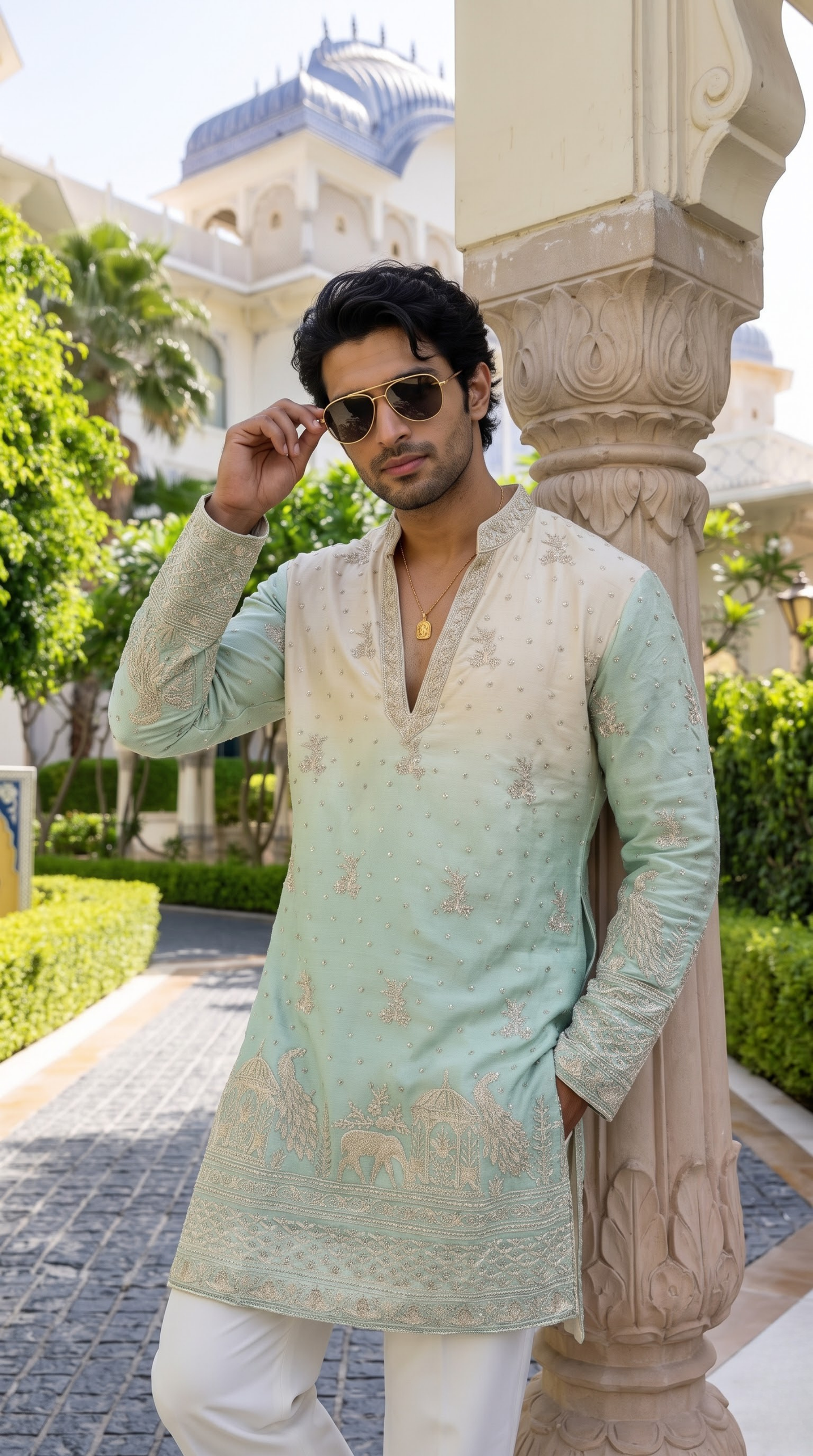 Mint Ivory Heritage Embroidered Kurta