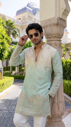 Mint Ivory Heritage Embroidered Kurta