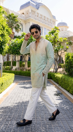 Mint Ivory Heritage Embroidered Kurta
