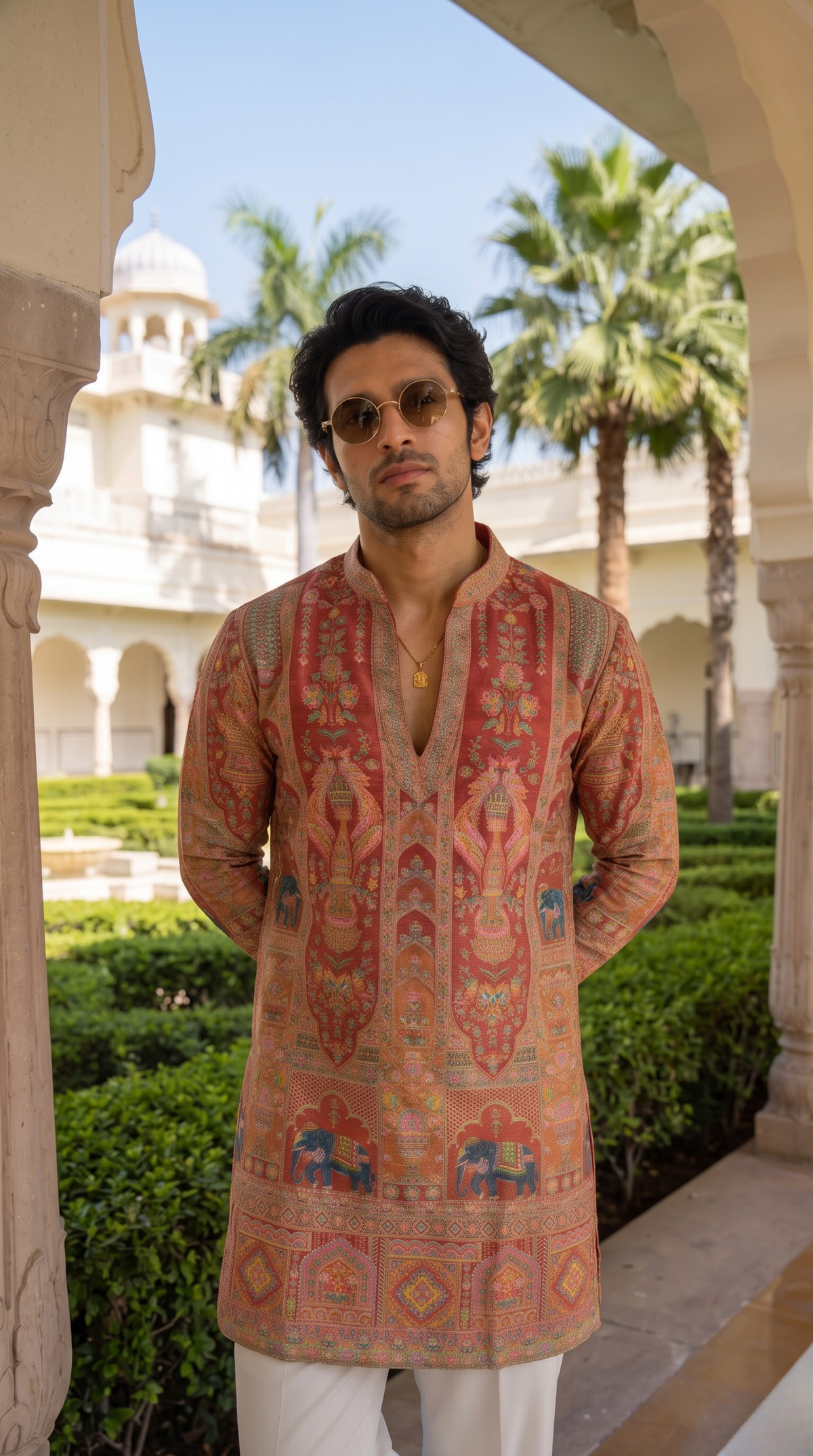 Coral Heritage Tapestry Embroidered Kurta