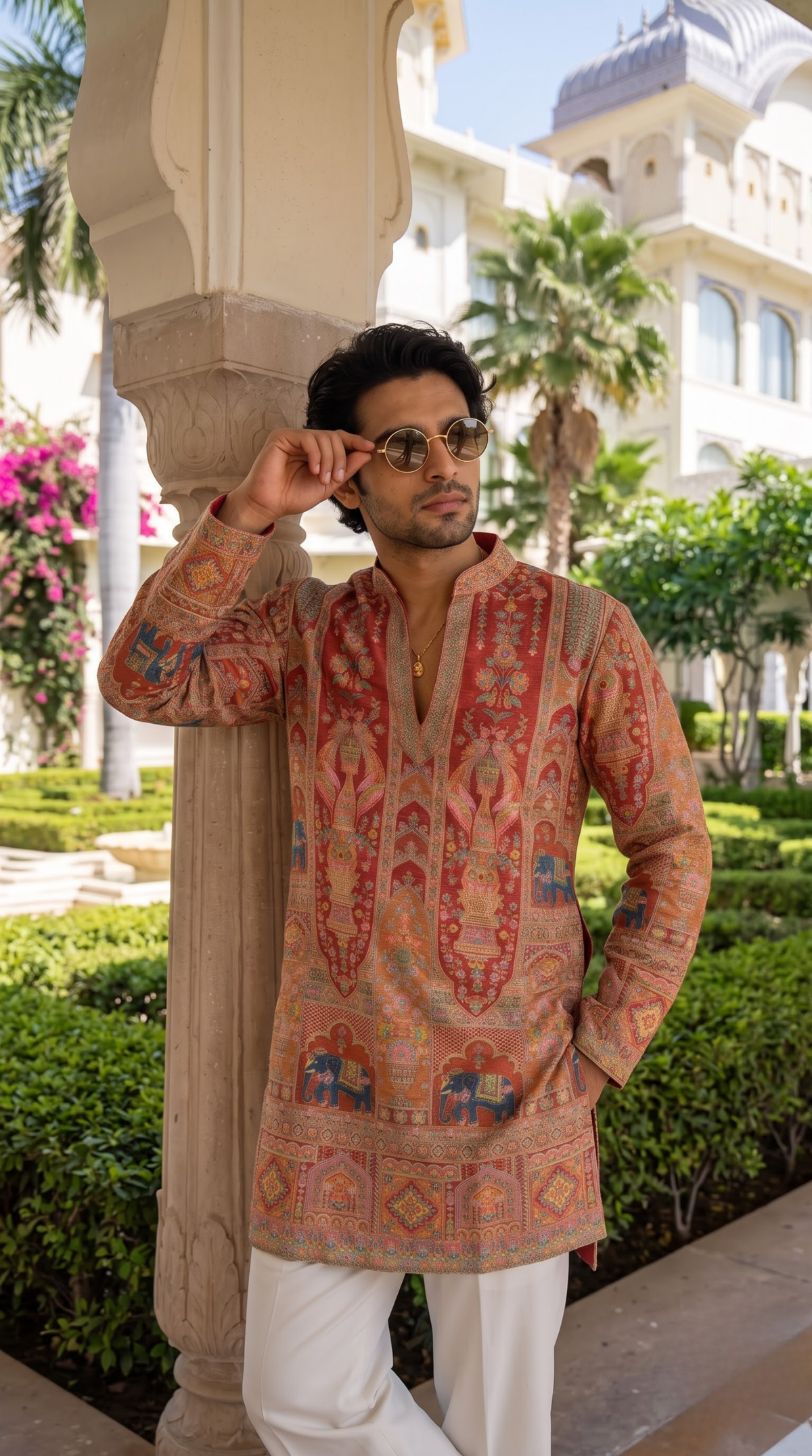 Coral Heritage Tapestry Embroidered Kurta