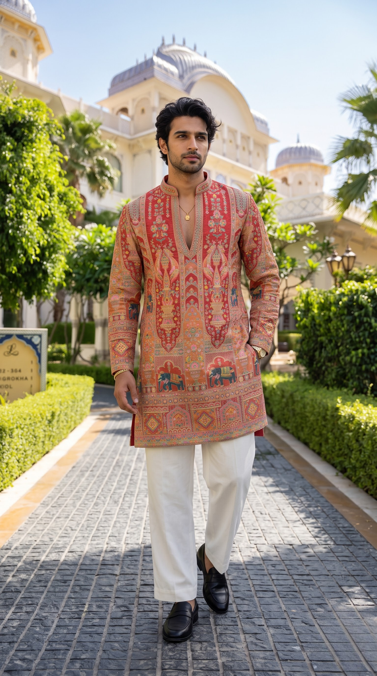 Coral Heritage Tapestry Embroidered Kurta