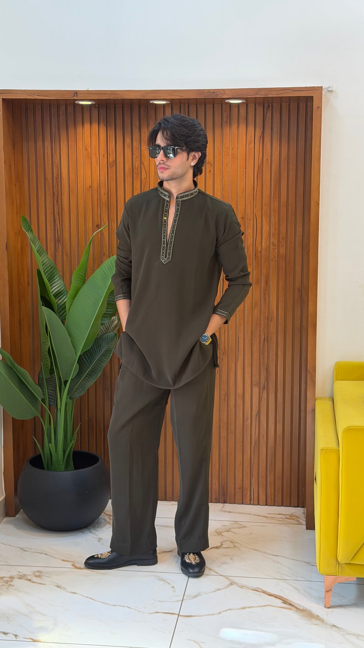 Mahendi Green Korean Co-ord Set For Men