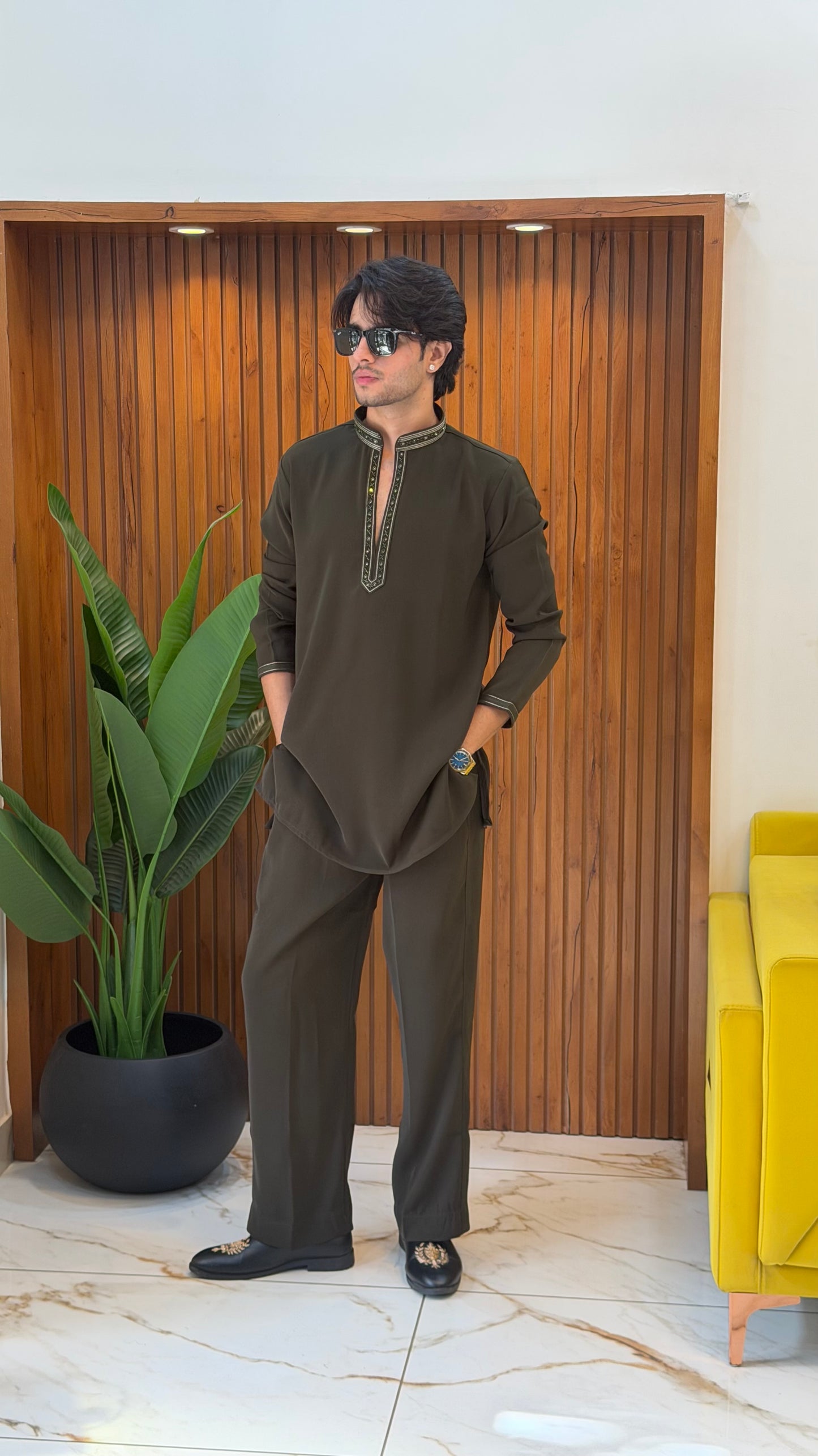 Mahendi Green Korean Co-ord Set For Men