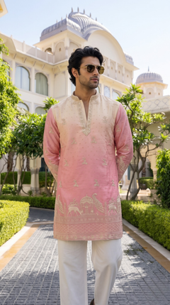 Blush Ivory Peacock Heritage Embroidered Kurta