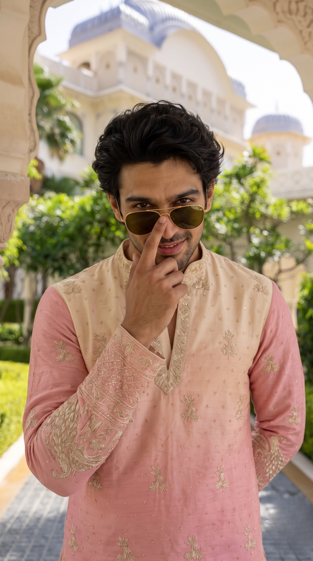 Blush Ivory Peacock Heritage Embroidered Kurta