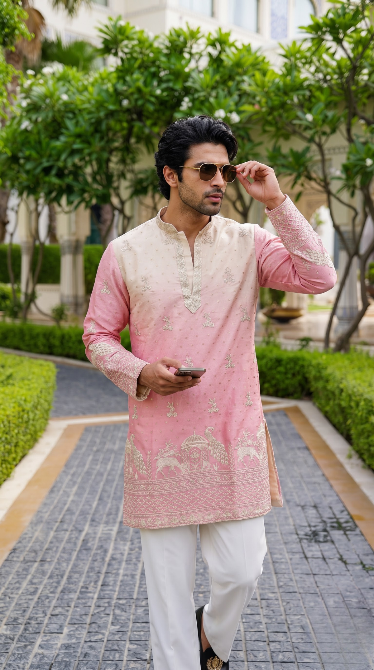 Blush Ivory Peacock Heritage Embroidered Kurta