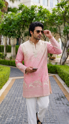 Blush Ivory Peacock Heritage Embroidered Kurta