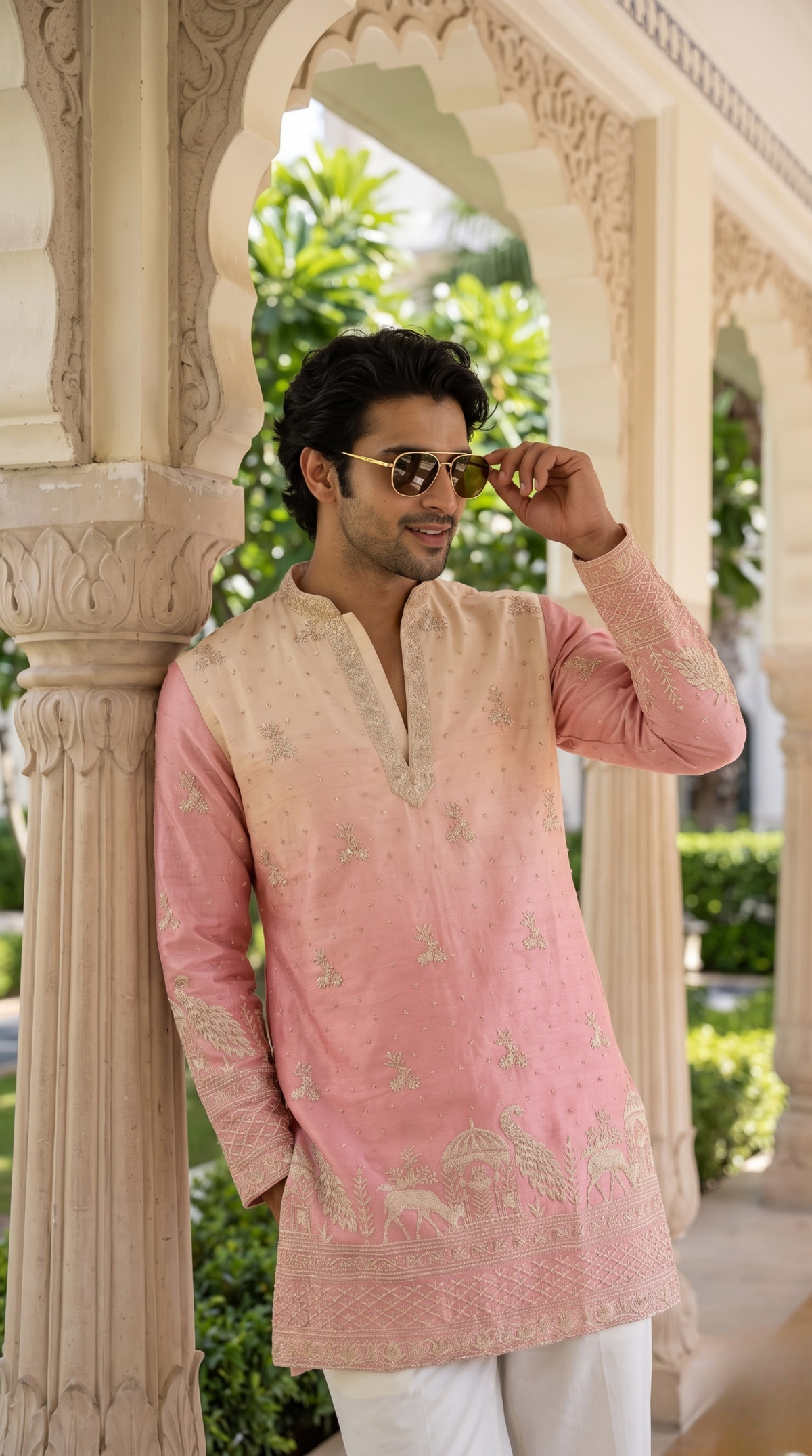 Blush Ivory Peacock Heritage Embroidered Kurta