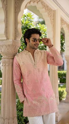 Blush Ivory Peacock Heritage Embroidered Kurta