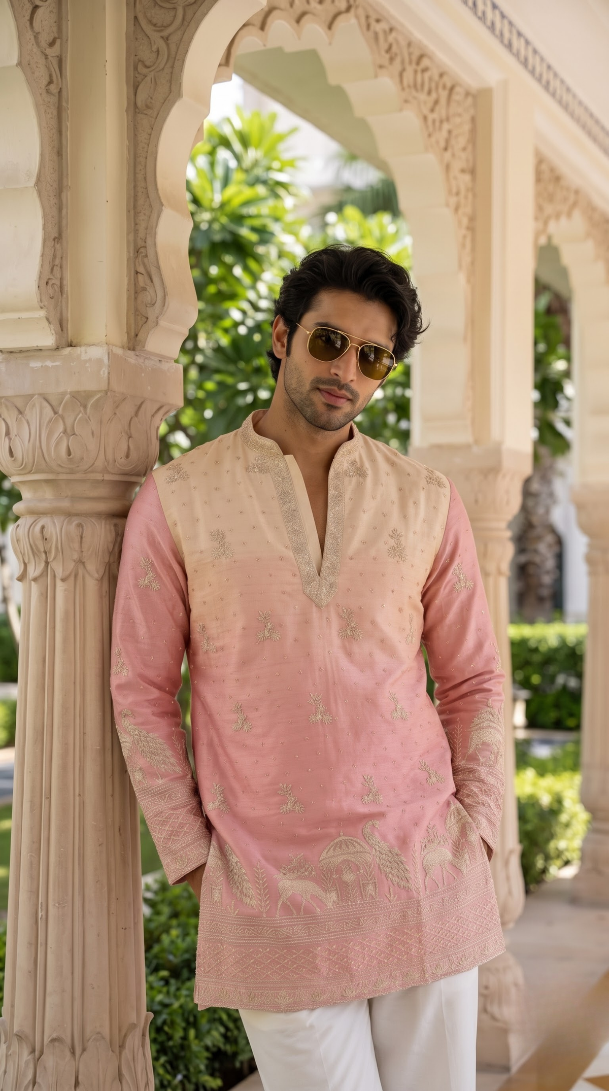 Blush Ivory Peacock Heritage Embroidered Kurta