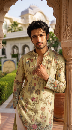 Ivory Floral Multicolor Embroidered Kurta