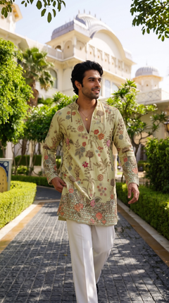 Ivory Floral Multicolor Embroidered Kurta