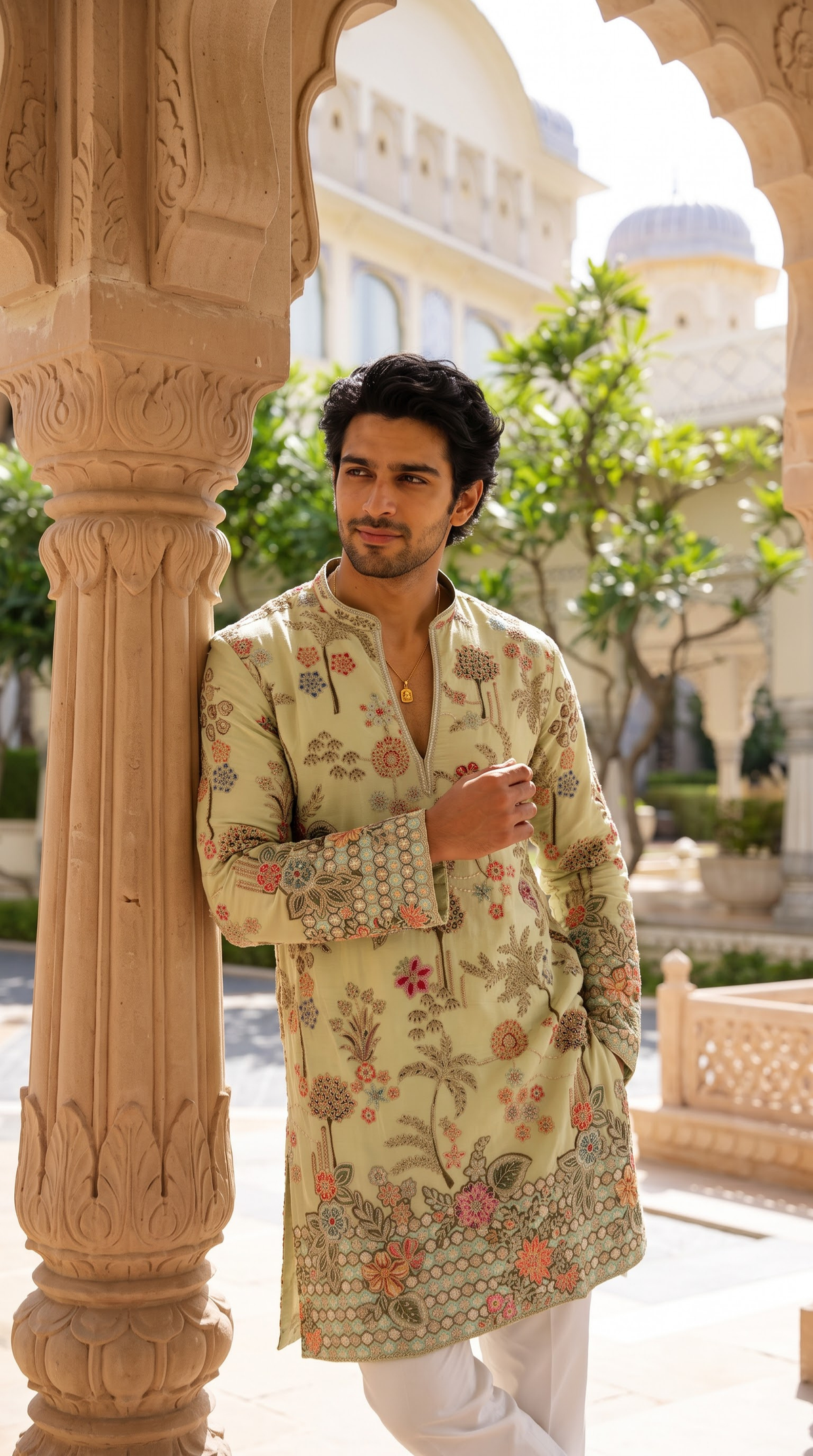 Ivory Floral Multicolor Embroidered Kurta
