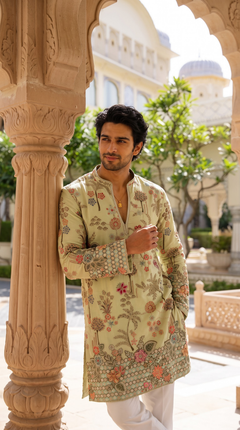 Ivory Floral Multicolor Embroidered Kurta
