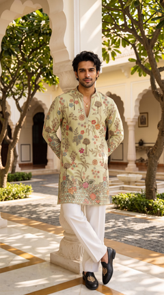 Ivory Floral Multicolor Embroidered Kurta
