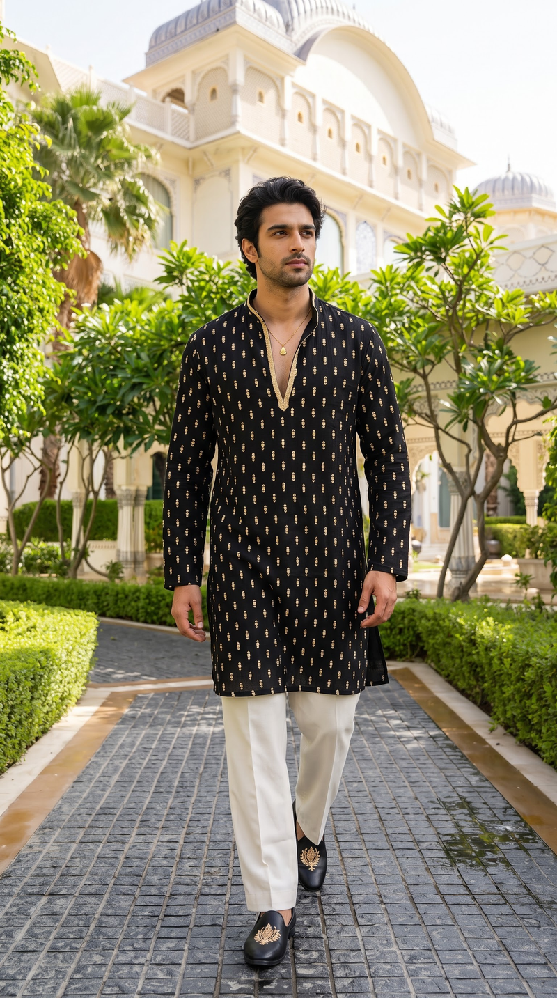 Black & Gold Printed Chain Kurta