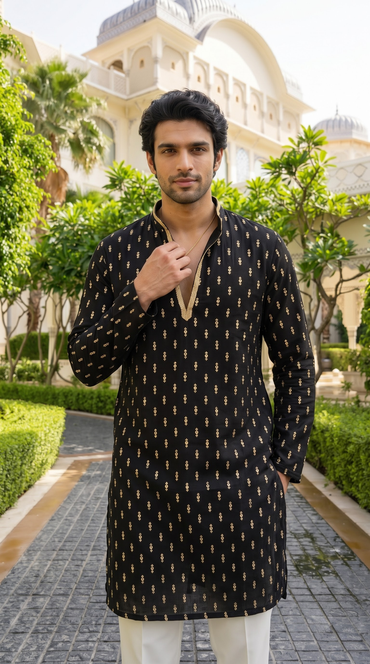 Black & Gold Printed Chain Kurta