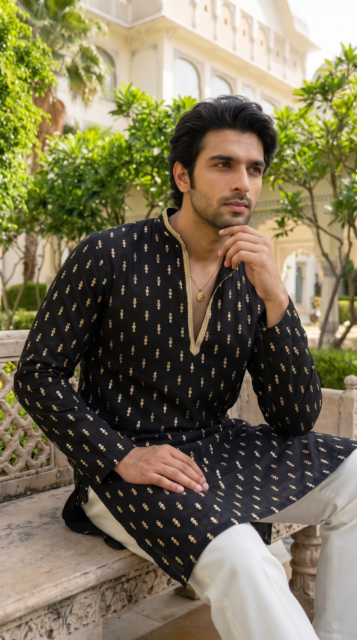 Black & Gold Printed Chain Kurta