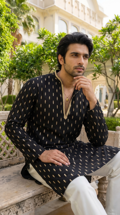 Black & Gold Printed Chain Kurta