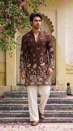 Chocolate Brown Heritage Embroidered Kurta